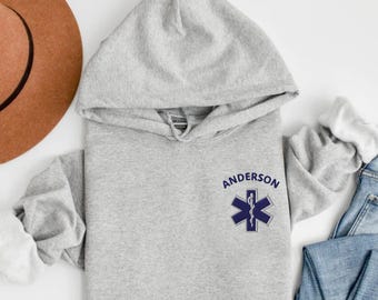 Custom EMT Embroidered Hoodie, Personalized EMT Hoodie, Emergency Medical Technician Hoodie, Paramedic Sweatshirt, EMS Driver Hoodie