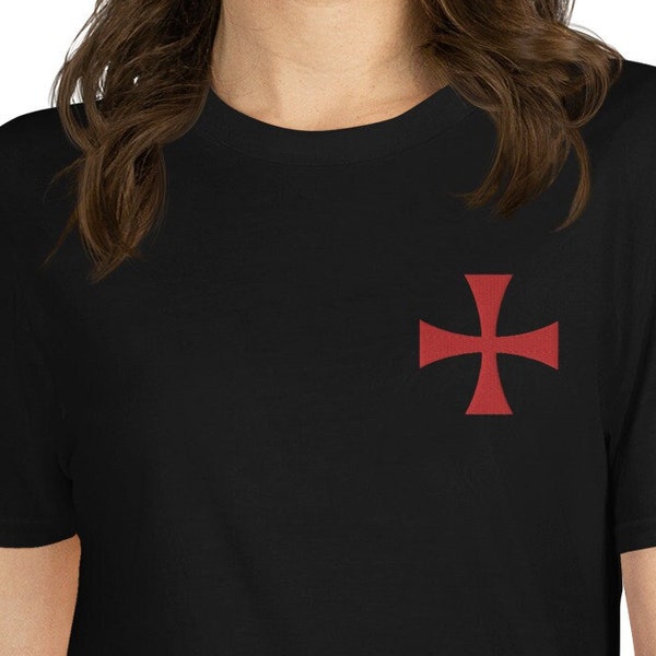 T-shirt unisexe brodé à manches courtes des Chevaliers Templiers, chemise de croix gnostique maçonnique des croisés rouges médiévaux