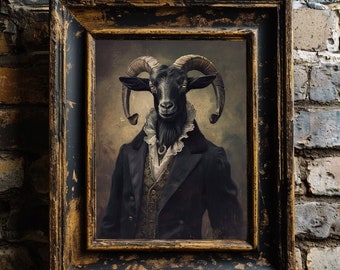 Mr Goat Victorian Wall Art Poster, Vintage Animal Wall Art, Bookish Cottagecore Wall Decor, Victorian Painting Style Art