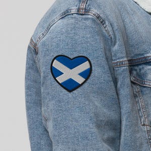 Scotland Flag Embroidered Patch, Iron On, Sew On, Scotland Flag Patch, Scotland Patch for Jacket, Scottish Flag Heart Flag Patch