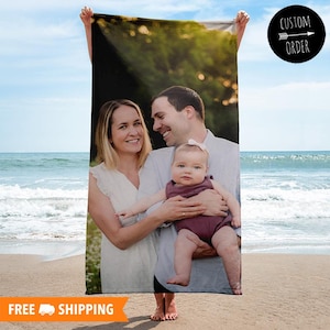 Custom Photo Beach Towel, Personalized Beach Towel for Family Beach Trip, Christmas Gift, Family Beach Towel, Photo Bath Pool Towel