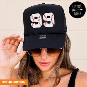 Custom Jersey Number Adjustable Foam Trucker Hat Personalized Baseball Number Gift, Sports Mom Hat, Baseball Jersey Number
