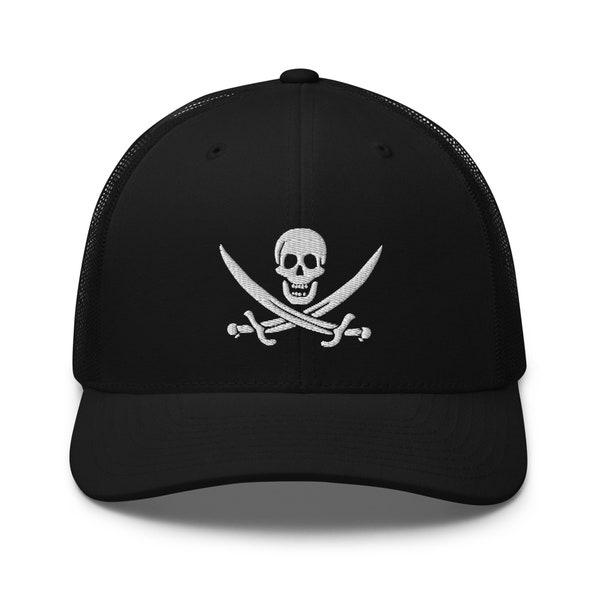 Skull and Crossbones Embroidered Adjustable Mesh Back Cap, Skull and Bones Hat, Pirate Flag Hat, Pirate Hat, Skull and Bones Pirate Hat