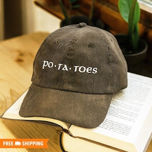 Potatoes Embroidered Adjustable Relaxed Fit Vintage Corduroy Cap, Booking Reading Hat, Fantasy Book Lover Gift, Bookcore Gifts