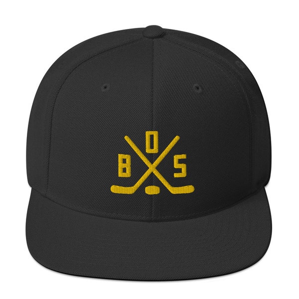 Boston Hockey Sticks BOS Embroidered Adjustable Flat Brim Snapback Hat