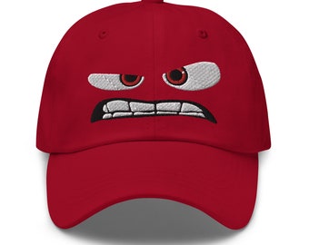 Inside Out Anger Minimal Inspired Embroidered Adjustable Relaxed Fit Baseball Cap Dad Hat, Theme Park Hat