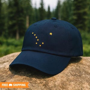 Alaska State Flag Minimal Embroidered Adjustable Relaxed Fit Hat, Alaska Hat, Alaska Flag Hat, Alaskan Local Gift Hat, Alaska Baseball Cap