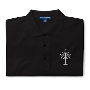 White Tree of Gondor Symbol Embroidered Mens Premium Polo Golf Shirt - Multiple Colors