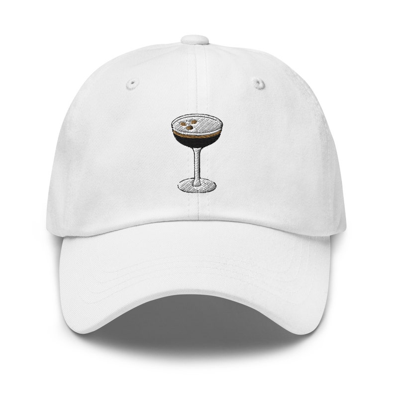 Espresso Martini Embroidered Adjustable Relaxed Fit Baseball Cap Dad Hat, Espresso Martini Lover Gift White