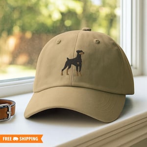 Black and Tan Doberman Embroidered Adjustable Dad Hat, Natural Eared Doberman, Doberman Pinscher Dog Owner Lover Hat, Doberman Dog Gift