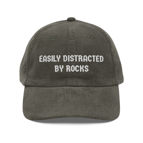 Easily Distracted By Rocks Embroidered Vintage Corduroy Cap, Geology Hat, Geology Gifts, Geologist Student Gifts