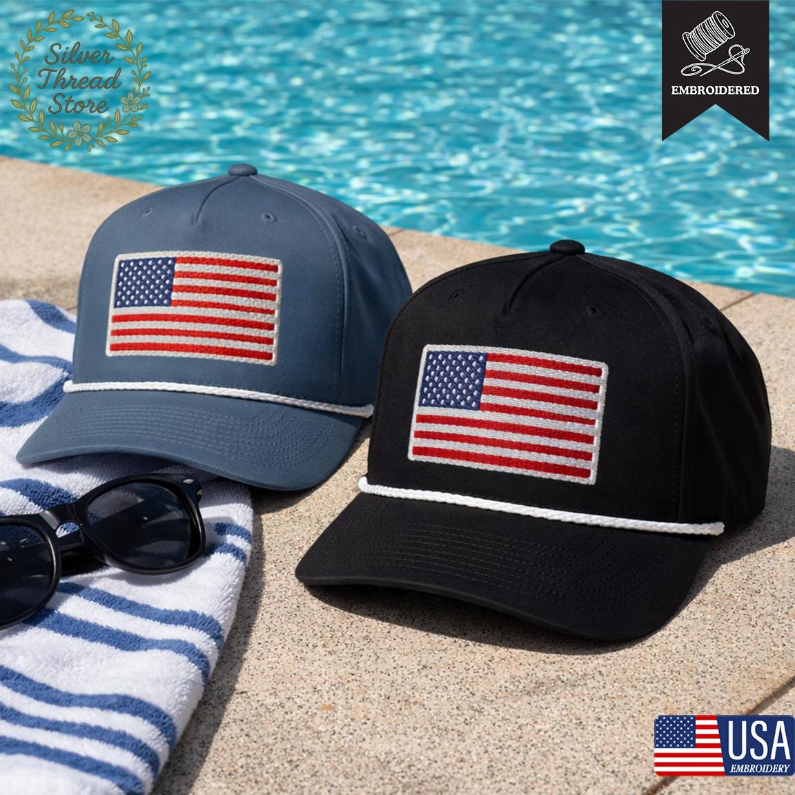 Flag Rope Hat Big USA Flag Embroidered Adjustable Rope Hat, USA Flag Hat, American ...