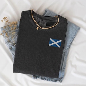 Scotland Flag Embroidered Unisex Comfort Colors Heavyweight T-Shirt, Scotland Flag, Apparel, Scotland Gift, Scotland Shirt