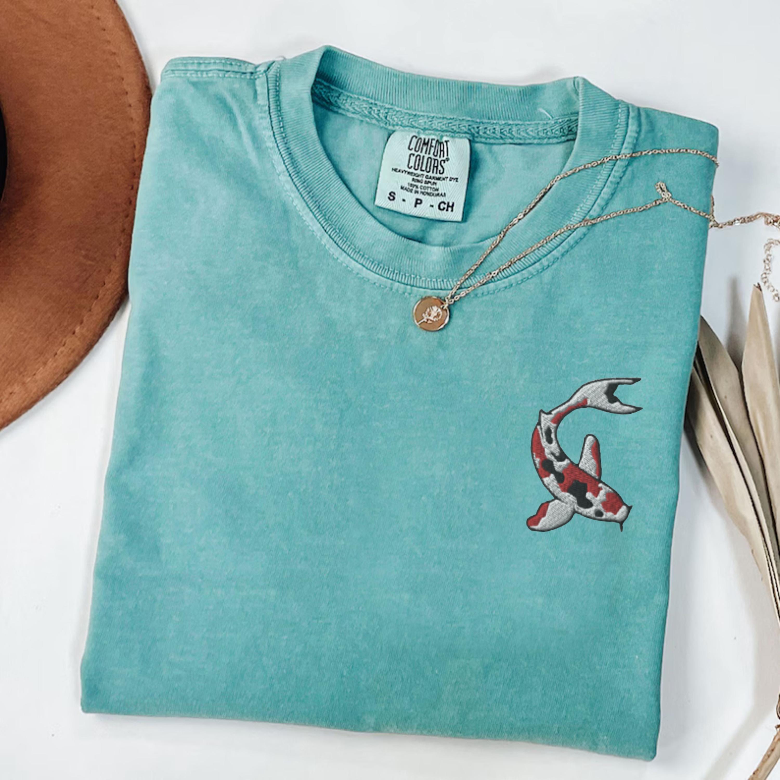 Japanese Koi Fish Embroidered Comfort Colors Shirt, Koi Fish Shirt, Koi Pond Owner, Koi Fish Gift, Koi Pond Shirt, Japanese Koi Pond Gift