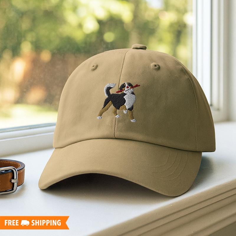 Bernese Mountain Dog with Stick Embroidered Adjustable Relaxed Fit Hat, Bernese Mountain Dog Hat, Bernese Mountain Owner Gift, Berner Hat