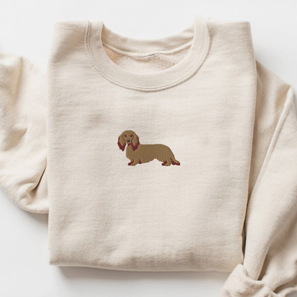 Dachshund Embroidered Unisex Sweatshirt, Doxie Dachshund Owner Gift, Dachshund Dog Sweater, Long Haired Dachshund Gift