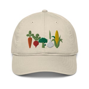 Mixed Vegetables Embroidered Adjustable Organic Cotton Dad Hat, Vegetarian Hat, Gardening Hat, Vegetable Hat, Homestead Hat