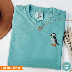 Puffin Embroidered Comfort Colors Shirt, Puffin Shirt, Puffin Lover Gift, Puffin T-Shirt, Puffin Animal Apparel, Cute Puffin Embroidery