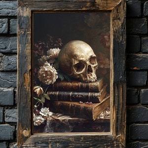 Skull Wall Art Poster, Vintage Wall Art, Bookish Academia Gothic Cottagecore Wall Decor, Victorian Painting Style Art Gift
