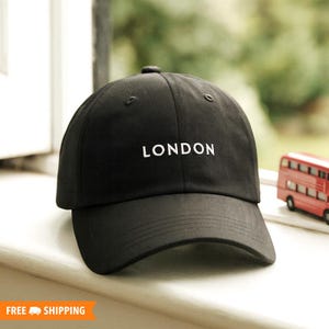 London Embroidered Adjustable Hat, London Gifts, London Cap, Minimal Hat, London Art, Travel to London, London England Hat