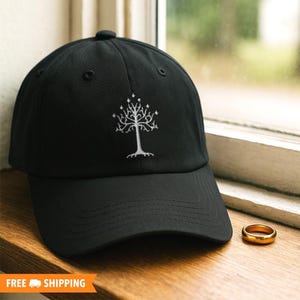 White Tree of Gondor Symbol Inspired Embroidered Adjustable Relaxed Fit Baseball Cap Dad Hat, Fantasy Novel Hat, Book Reading Gifts