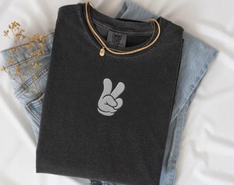 Peace Sign Embroidered Unisex Comfort Colors Heavyweight Shirt, Theme Park Shirt - Multiple Colors