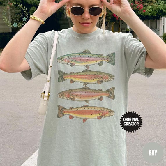 Trout Fish Shirt, Comfort Colors® Shirt, Vintage Trout Shirt, Retro Fish Shirt, Outdoor Fishing Shirt, Fly Fishing Rainbow Trout Shirt