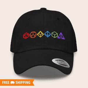 D20 Dice Embroidered Adjustable Relaxed Fit Baseball Cap Dad Hat, Rainbow D20 Dice Hat, D20 Hat, Dungeon Master Hat