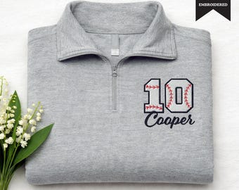 Custom Jersey Number Embroidered Fleece Pullover, Personalized Baseball Number Name Sweatshirt, Baseball Mom Jersey Number Crewneck Gift