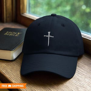 Nail Cross Embroidered Adjustable Relaxed Fit Hat, Christian Gift, Nail Cross Hat, Custom Christian Hat, Cross Hat, Easter Hat