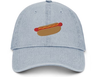 Hot Dog Embroidered Adjustable Baseball Cap Denim Hat, Hot Dog Eating Contest Hat, Hot Dog Hat, Competitive Eater Hat