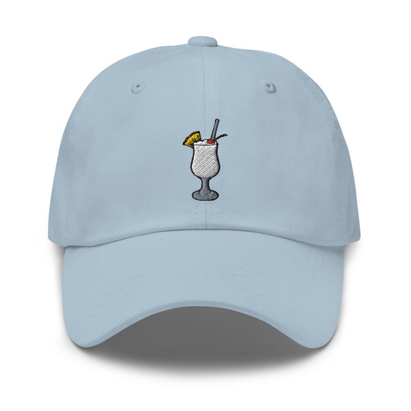 Pina Colada Embroidered Adjustable Baseball Cap Dad Hat, Beach Summer Hat, Pina Colada Fruity Cocktail Drinker, Pina Colada Lover