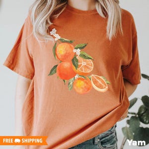 Painted Oranges Comfort Colors Shirt, Garden Shirt, Vintage Oranges Drawing Shirt, Foodie Gift, Aesthetic Fruit Shirt, Floral Shirt for Her