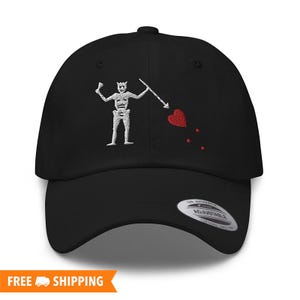 Blackbeard Pirate Flag Embroidered Relaxed Fit Adjustable Dad Hat, Skeleton Pirate Flag Hat, Blackbeard Hat, Blackbeard Pirate Hat