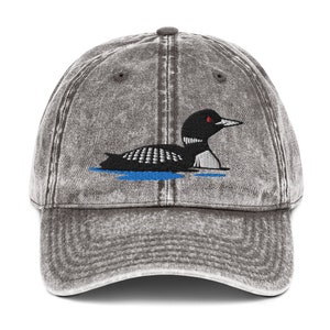 Loon Bird Embroidered Relaxed Fit Adjustable Vintage Cotton Twill Cap, Wildlife Lake Caps, Loon Bird Hat, Bird Watcher Hat, Loon Cap