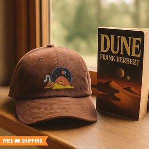 Arrakis Space Planet Embroidered Adjustable Vintage Corduroy Cap, Minimal Movie Fan Gift, Movie Fan Gift, Arrakis Art Embroidered Hat