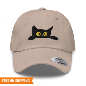 Funny Cat Peeking Embroidered Adjustable Relaxed Fit Hat, Cat Hat, Gift for Cat Mom, Cat Lover Hat, Cat Lover Gift, Cat Baseball Cap