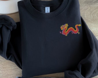 Chinese Dragon Embroidered Unisex Sweatshirt, Chinese New Year Dragon Sweatshirt - Multiple Colors