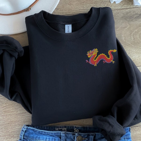 Chinese Dragon Embroidered Unisex Sweatshirt, Chinese New Year Dragon Sweatshirt - Multiple Colors