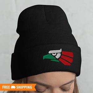 Mexico Eagle Embroidered Warm Cuffed Beanie, Hecho en Mexico Eagle, Gorras De Mexico Embroidered Beanie, Mexican Eagle Gorro