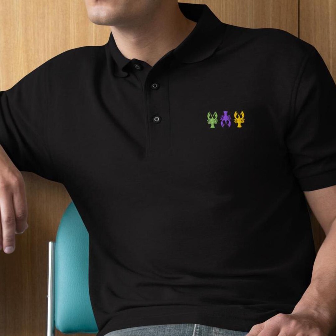 Mardi Gras Crawfish Embroidered Mens Premium Polo Shirt, Mardi Gras ...