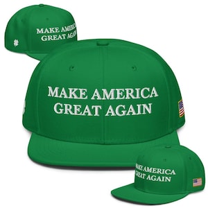 Make America Great Again St Paddys Day Embroidered Adjustable Snapback Hat, Green Donald Trump Hat for St Patricks Day, Green MAGA Hat