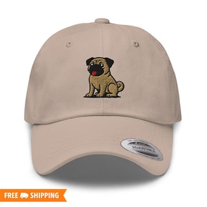 Pug Embroidered Adjustable Relaxed Fit Hat, Pug Dog Hat, Cute Pug Dog Owner Gift, Pet Embroidered Hat, Pug Mom Gift, Pug Dad Cap