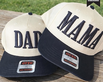 MAMA & DAD 3D Puff Embroidered Adjustable Snapback Hats, New Mom Hat, New Parent Hat, Baby Announcement Gift, New Dad Cap, Mama Hat