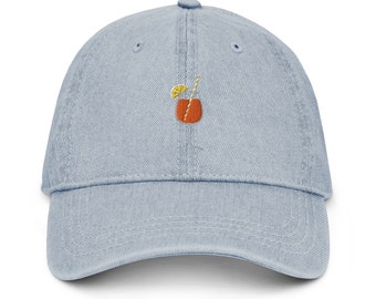 Aperol Spritz Embroidered Adjustable Relaxed Fit Baseball Cap Denim Hat, Cocktail Hat, Aperol Hat, Aperol Spritz Hat, Aperol Drink Lover