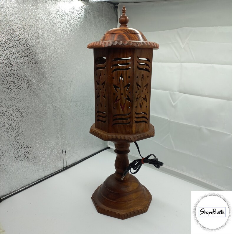 Pure Pakistani Vintage Wooden Lamp, Handcrafted Unique Desk Light, Bedside Lamp, Desk Lamp, Desk