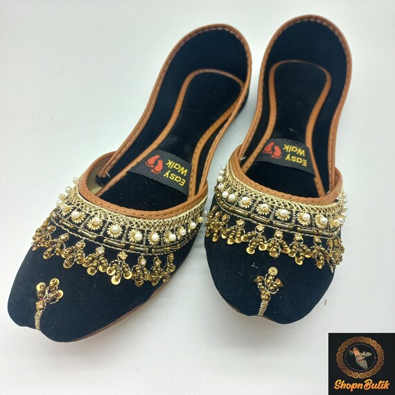 Handmade Black Punjabi Sandal Jutti Traditional Indian Pakistani Khussa Women s Ethnic Wedding Shoes Jutti for Women Etsy Canada