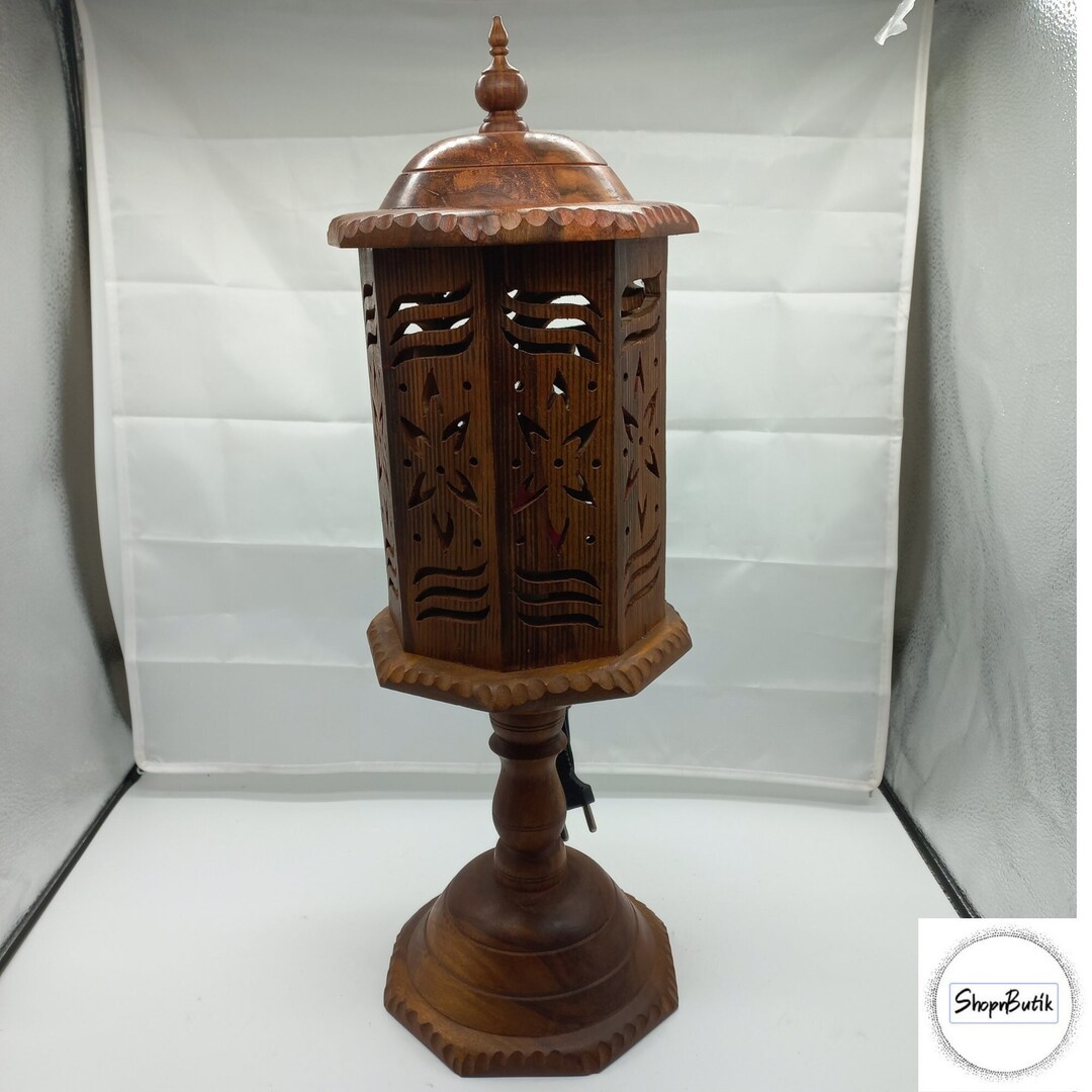 Pure Pakistani Vintage Wooden Lamp, Handcrafted Unique Desk Light