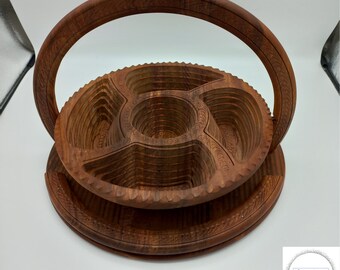 Handcrafted Sheesham Wood Tray with Handle Foldable wood fruit bowl wooden basket Dry fruit tray Round Shape basket