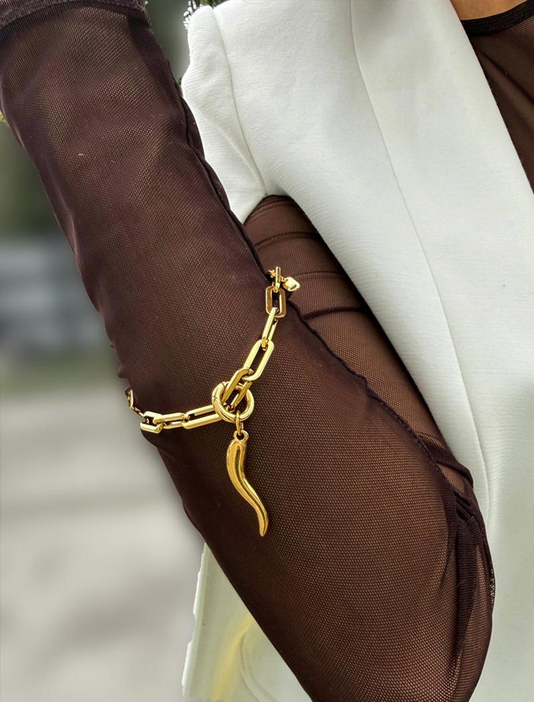 ORSA ペンダント ITALIAN HORN Charm Chain Bracelet | Waterproof | 18K Gold PVD
